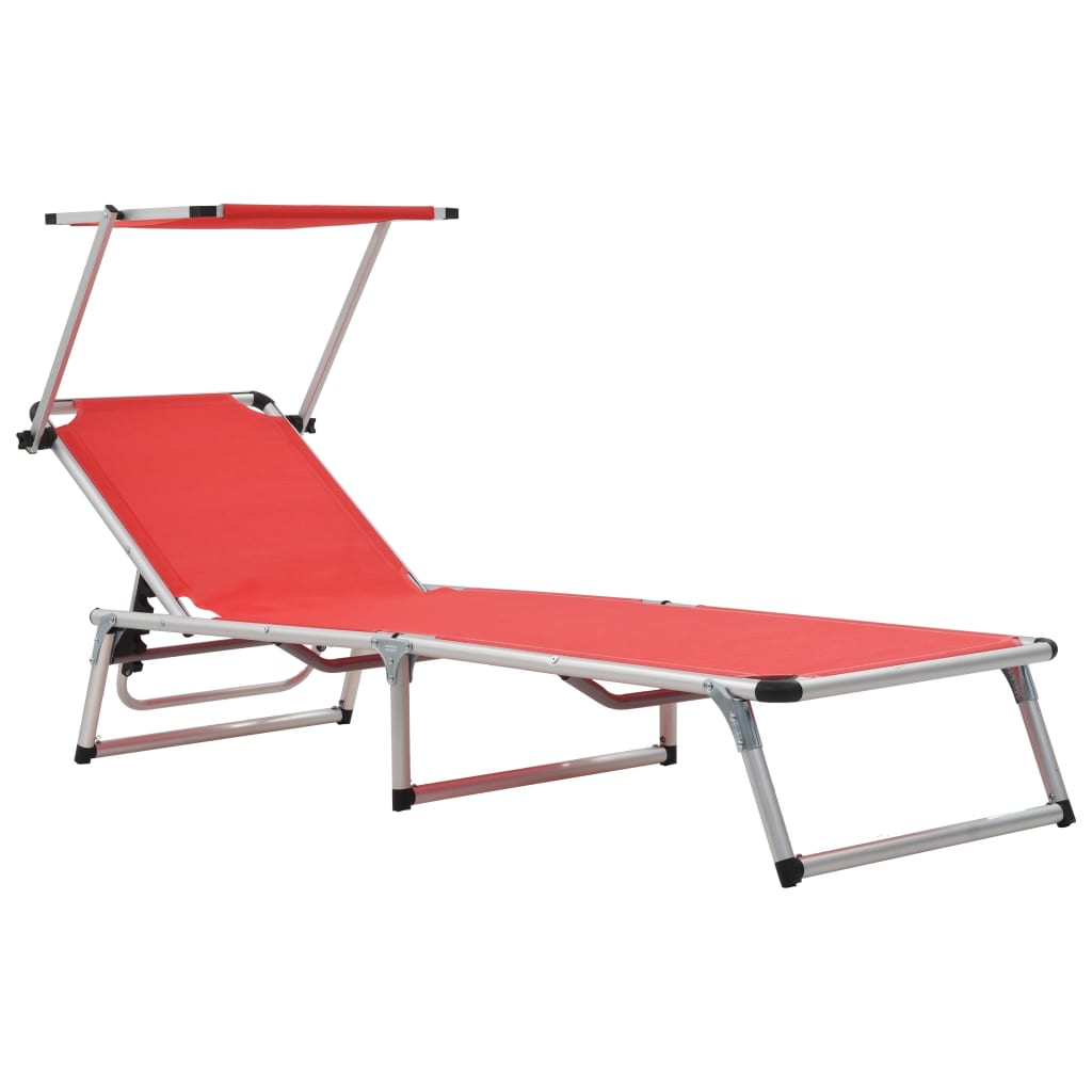 Folding Sun Lounger With Roof Aluminium And Textilene