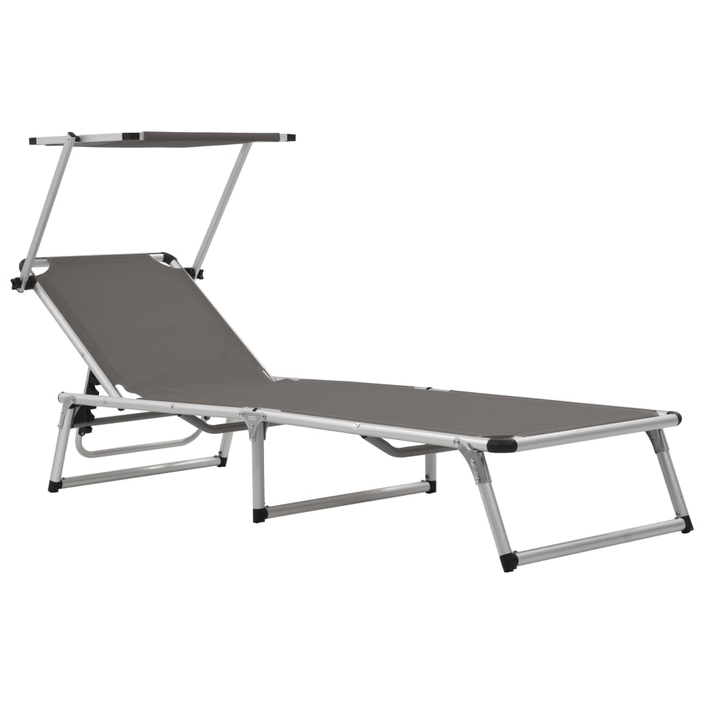 Folding Sun Lounger With Roof Aluminium And Textilene