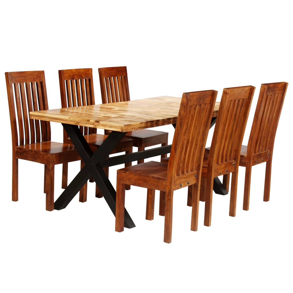 Dining Table Set 7 Pieces Solid Acacia And Mango Wood