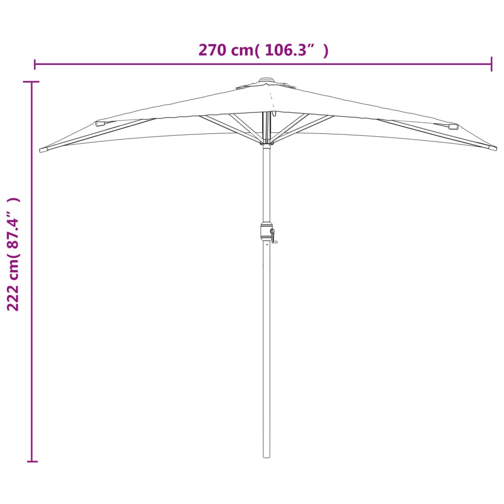 Garden Parasol With Aluminium Pole 270X144 Cm Half