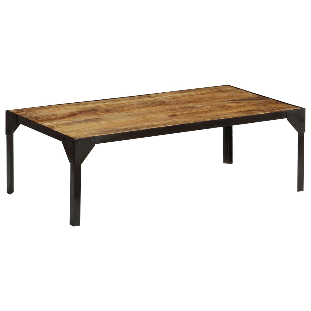 Coffee Table Solid Rough Mango Wood And Steel 110 Cm