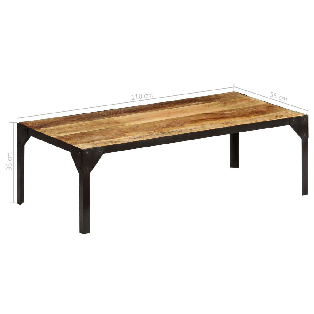 Coffee Table Solid Rough Mango Wood And Steel 110 Cm