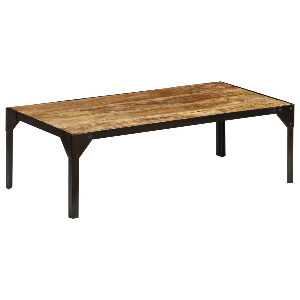 Coffee Table Solid Rough Mango Wood And Steel 110 Cm
