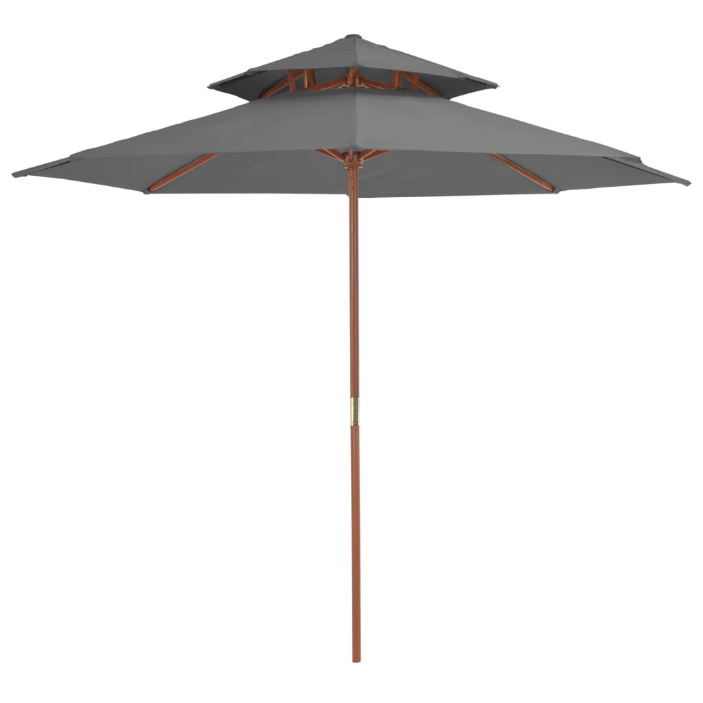 Double Decker Garden Parasol With Wooden Pole 270 Cm