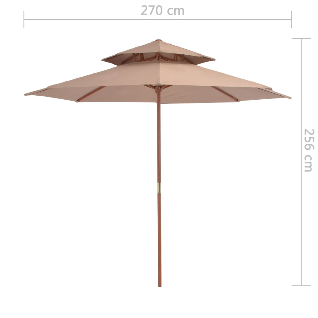 Double Decker Garden Parasol With Wooden Pole 270 Cm
