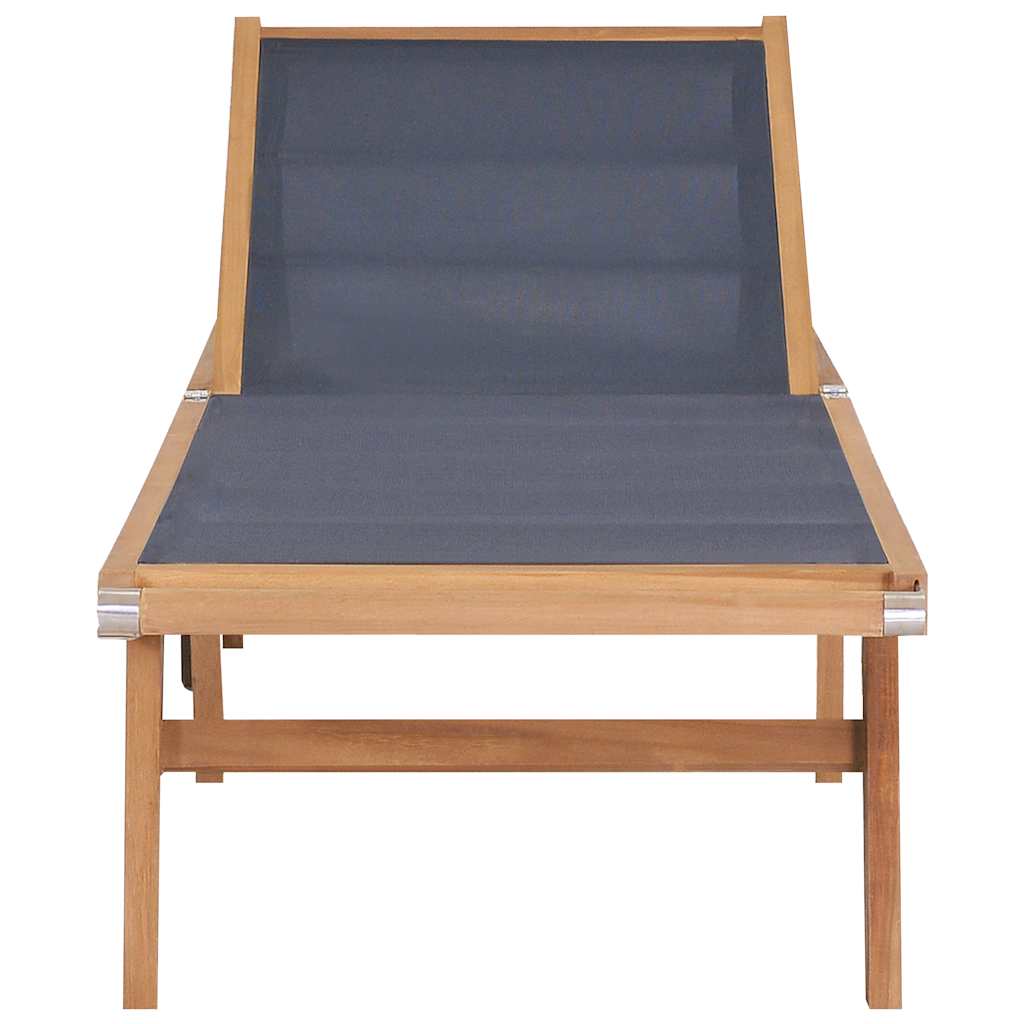 Folding Sun Lounger With Wheels Solid Teak And Textilene