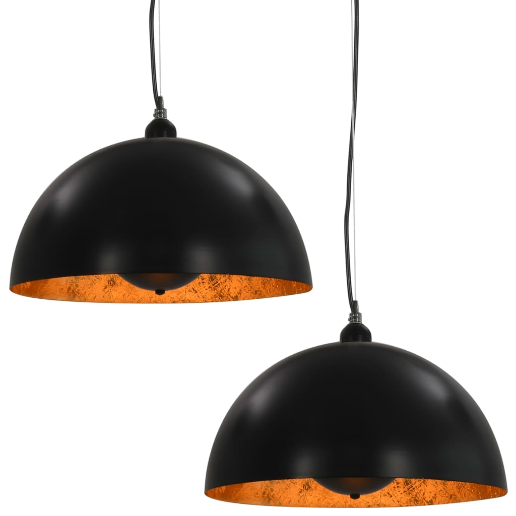 Ceiling Lamps 2 Pcs Black And Gold Semi-Spherical E27