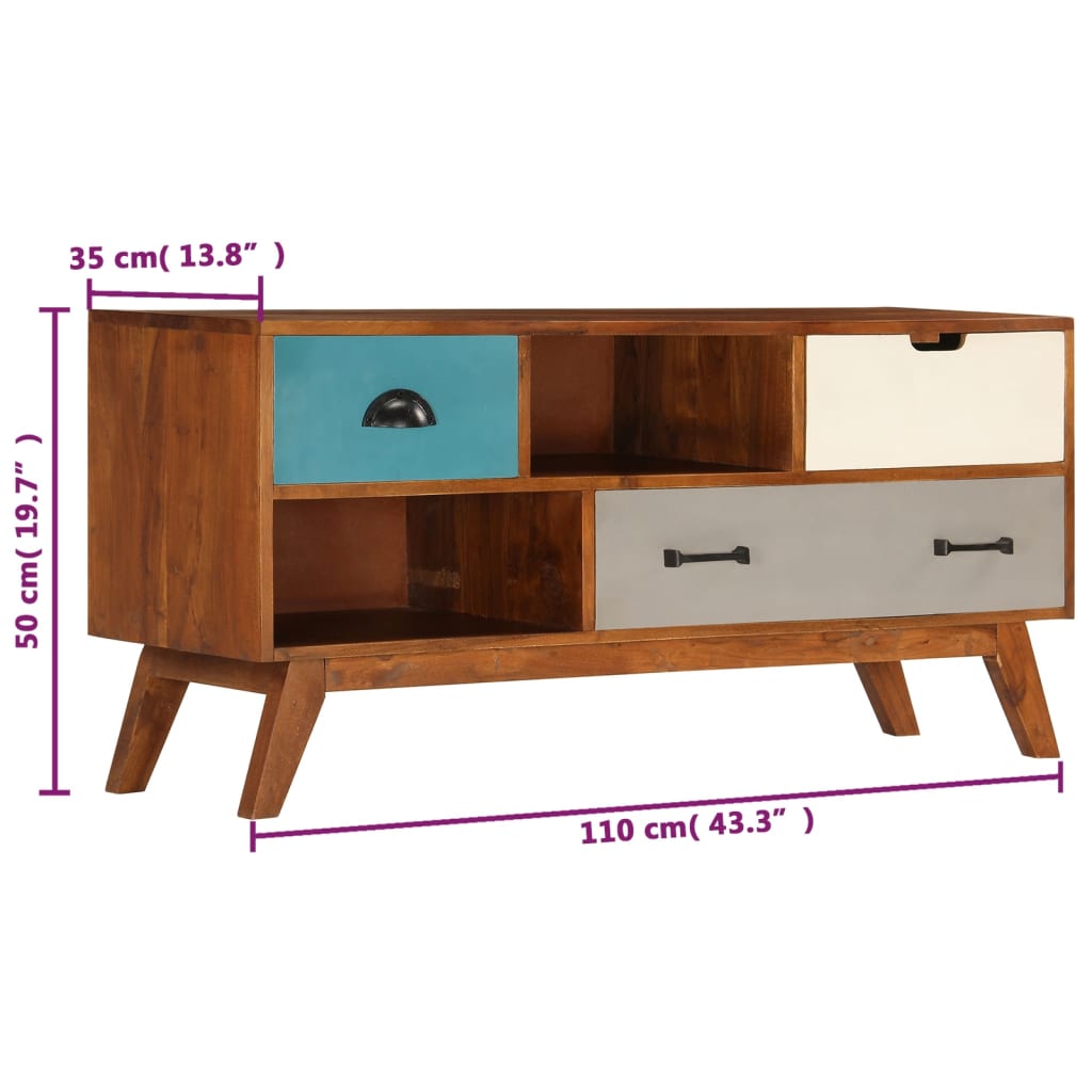 Tv Cabinet With 3 Drawers 110X35X50 Cm Solid Acacia Wood