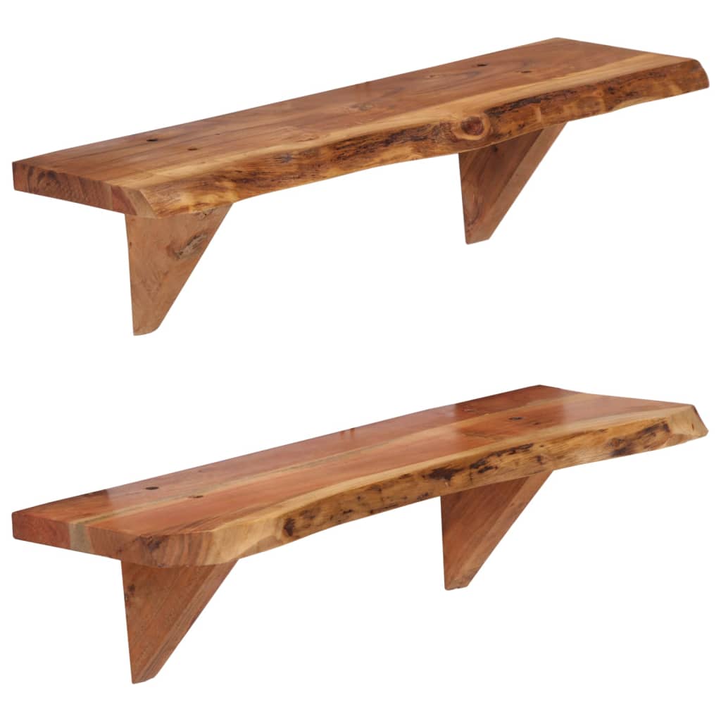 Wall Shelves 2 Pcs Solid Acacia Wood
