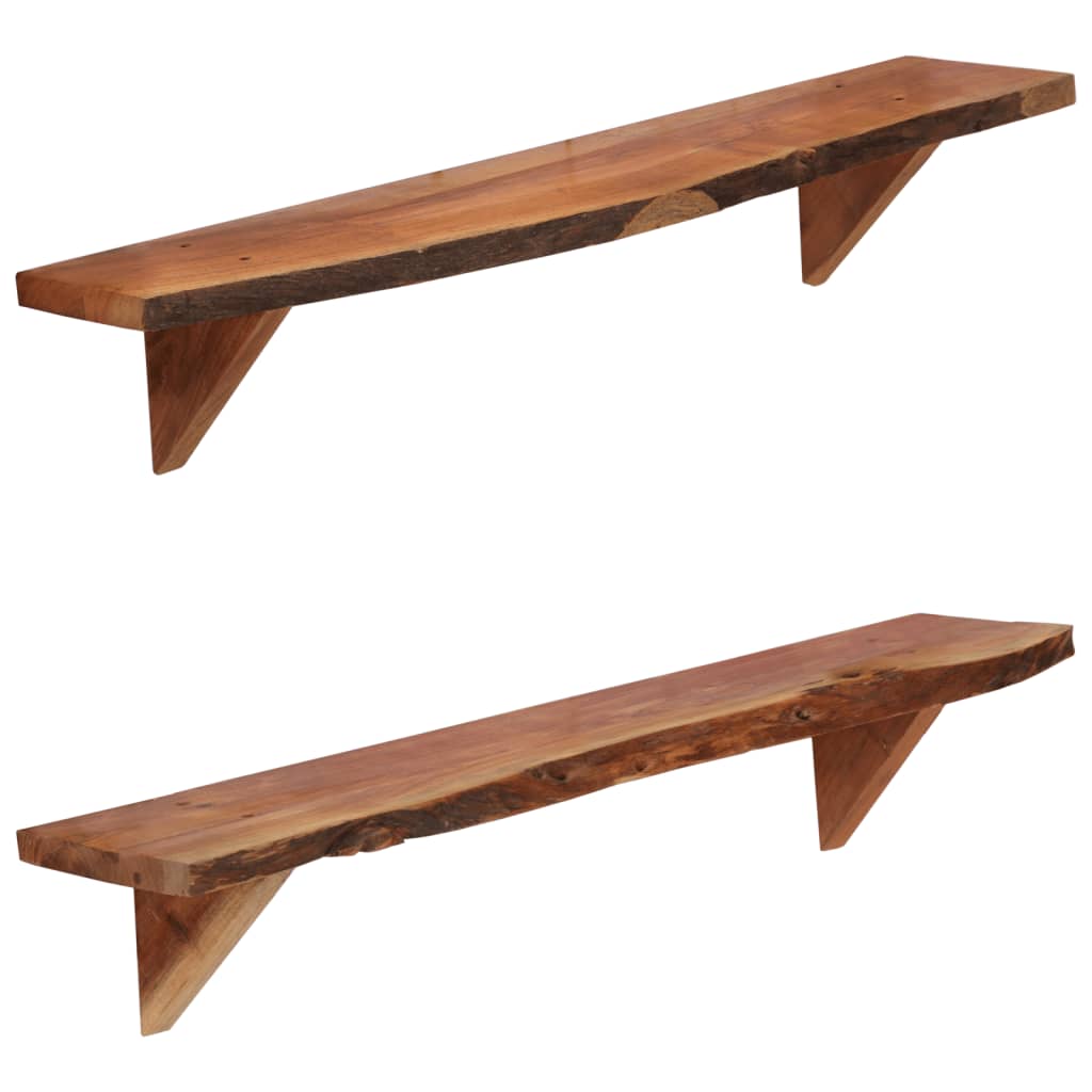 Wall Shelves 2 Pcs Solid Acacia Wood