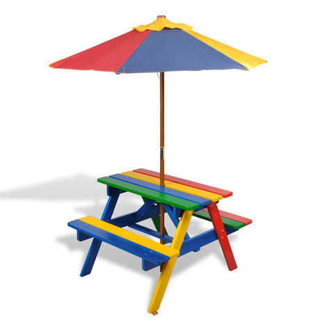 Kids' Picnic Table With Benches And Parasol Wood