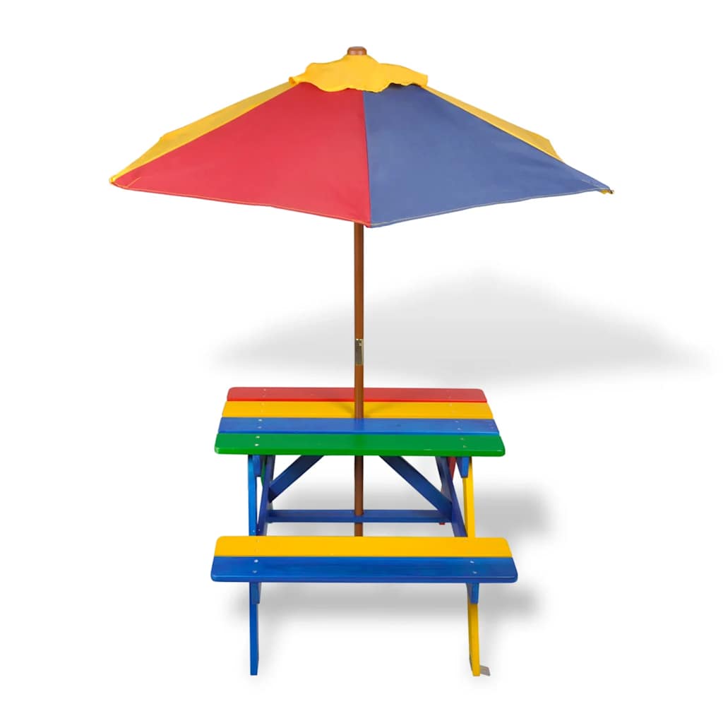 Kids' Picnic Table With Benches And Parasol Wood
