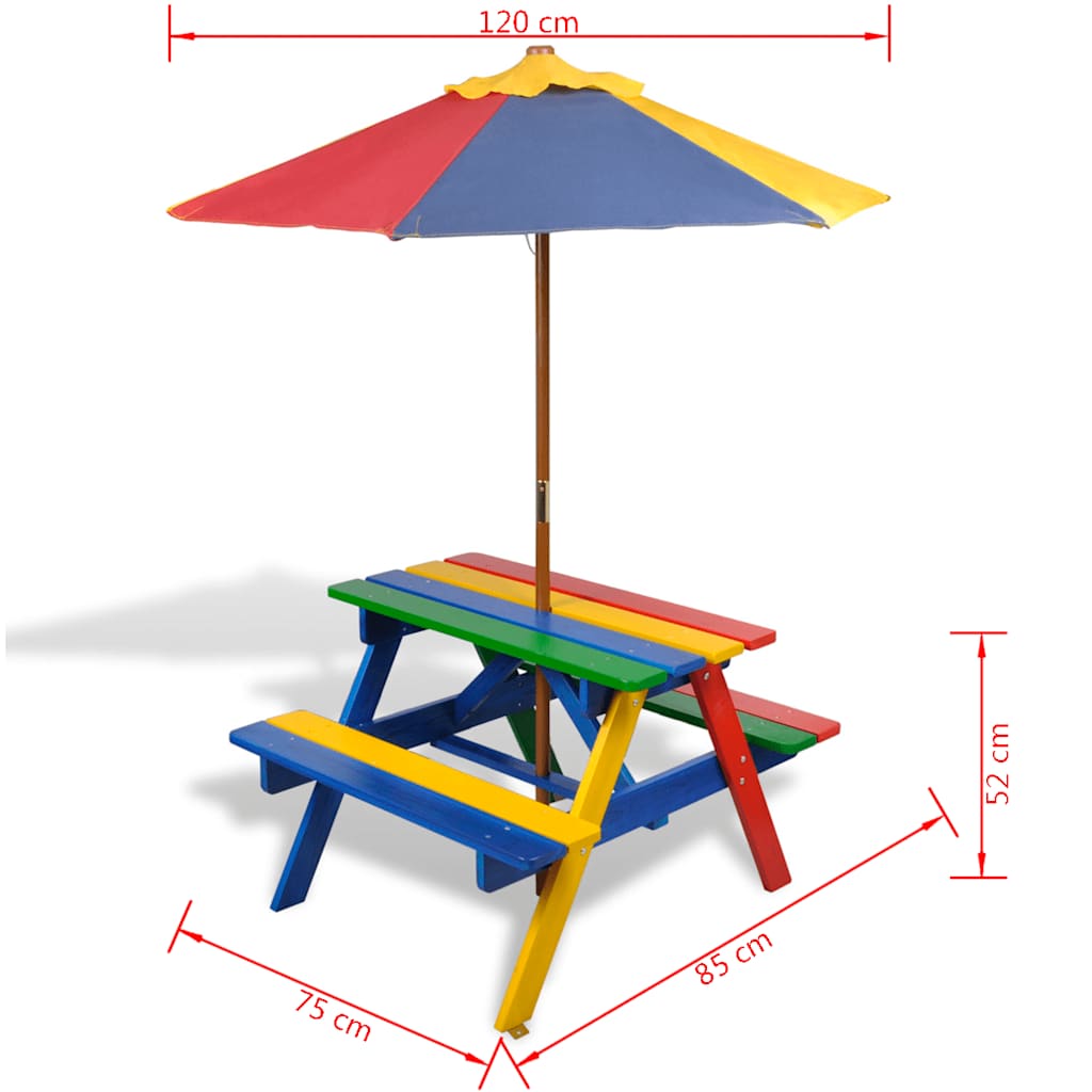 Kids' Picnic Table With Benches And Parasol Wood