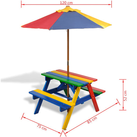 Kids' Picnic Table With Benches And Parasol Wood