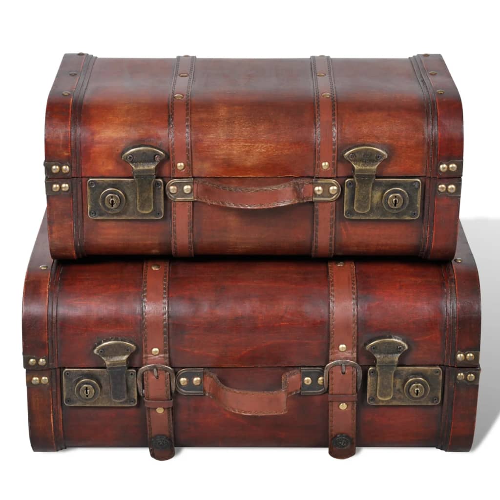 Wooden Treasure Chest 2 Pcs Vintage Brown