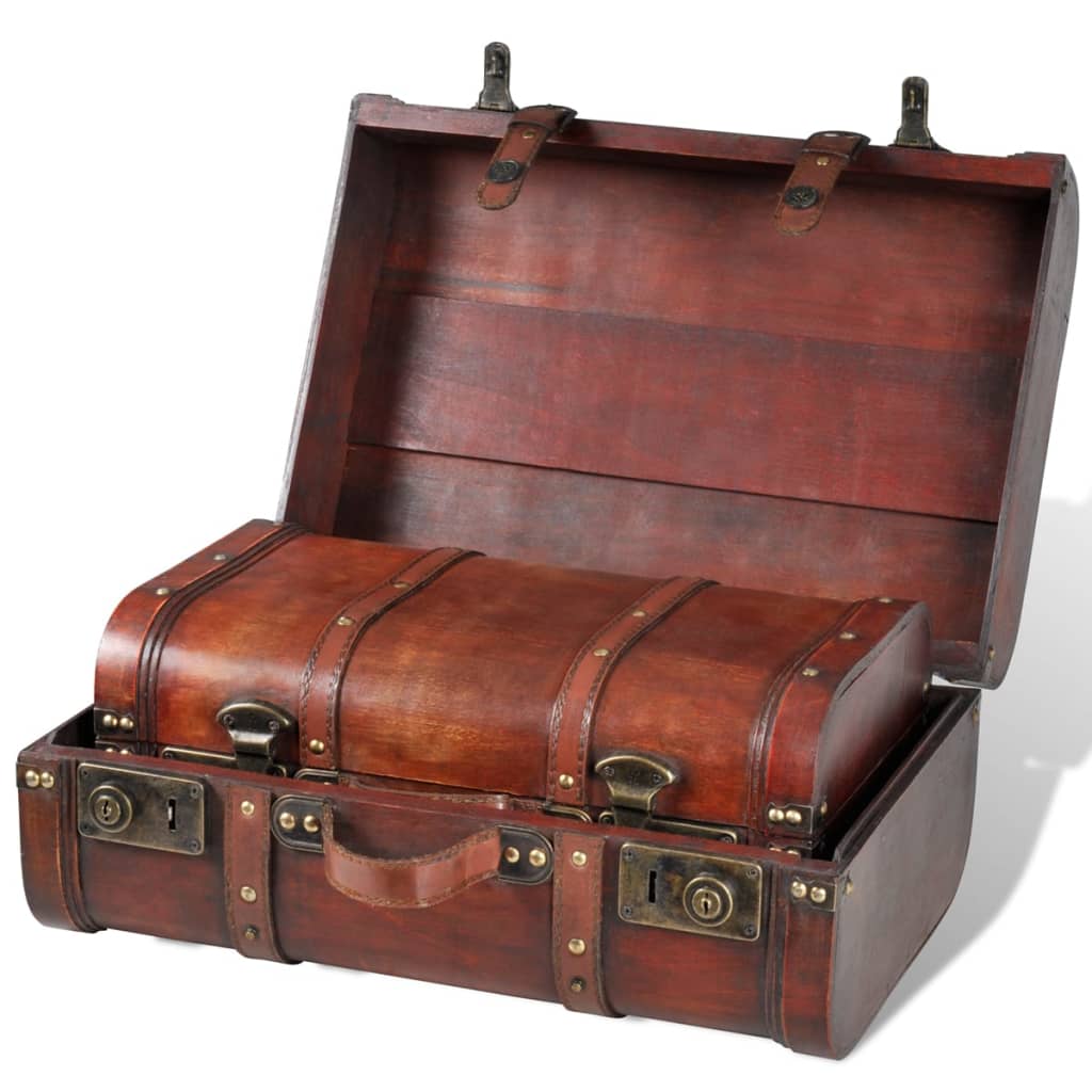 Wooden Treasure Chest 2 Pcs Vintage Brown