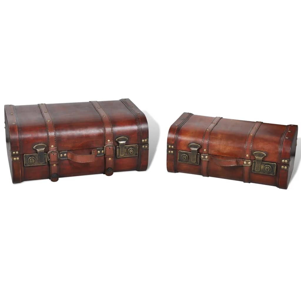 Wooden Treasure Chest 2 Pcs Vintage Brown