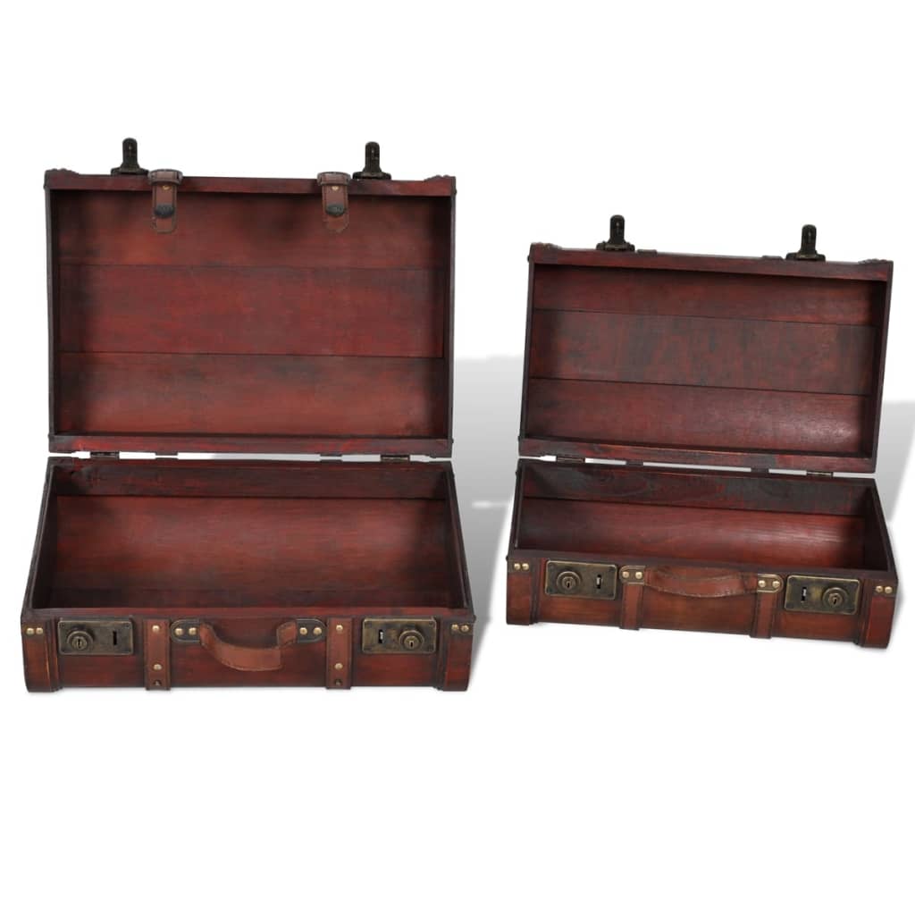 Wooden Treasure Chest 2 Pcs Vintage Brown