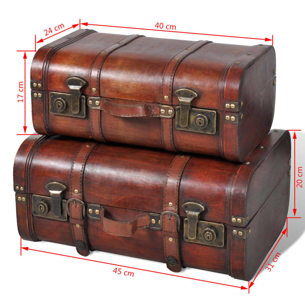 Wooden Treasure Chest 2 Pcs Vintage Brown