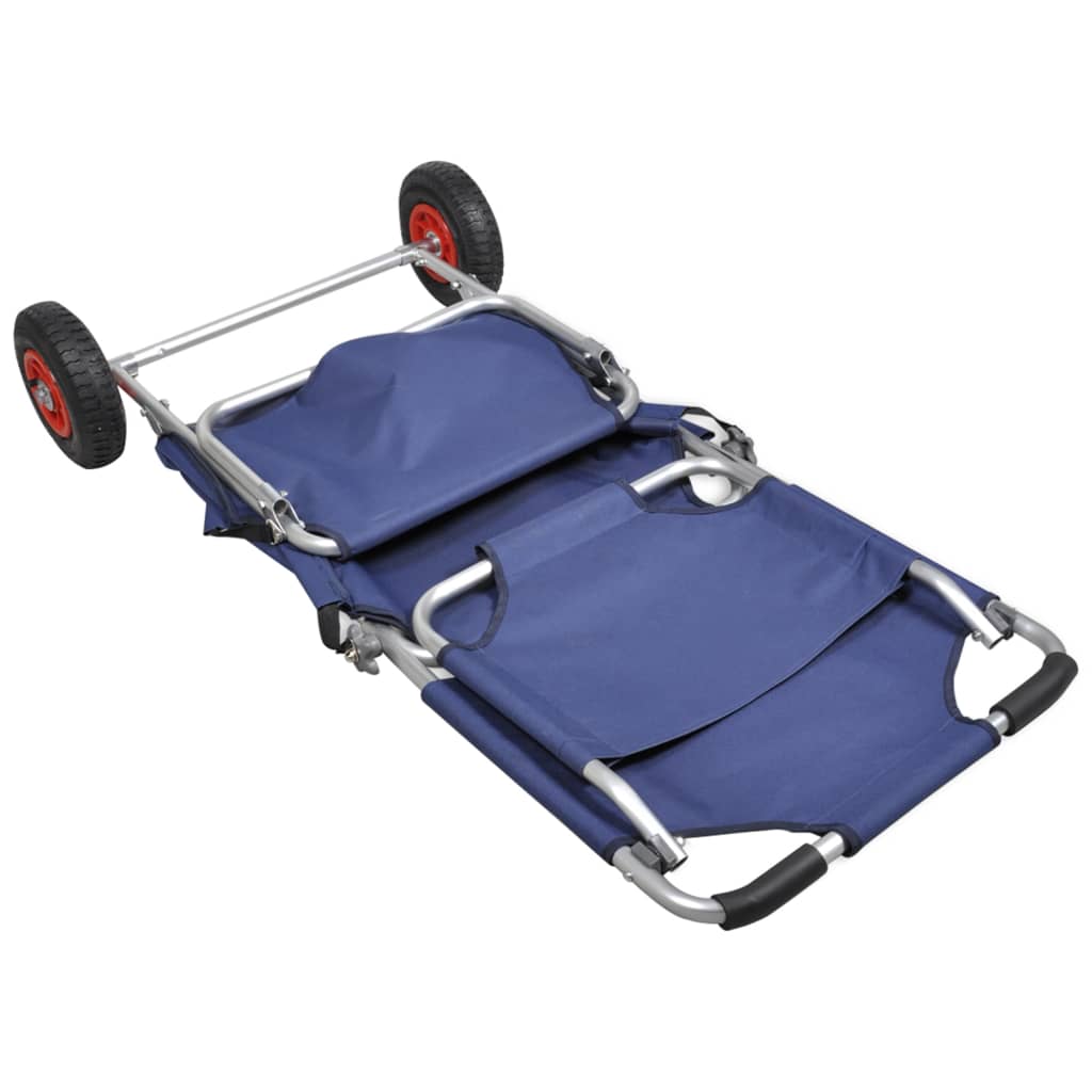 Beach Trolley With Wheels Portable Foldable Blue
