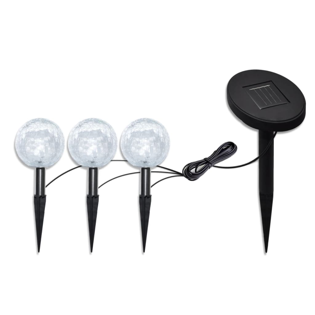 Solar Bowl 3 Led Garden Lights With Spike Anchors & Solar Panel