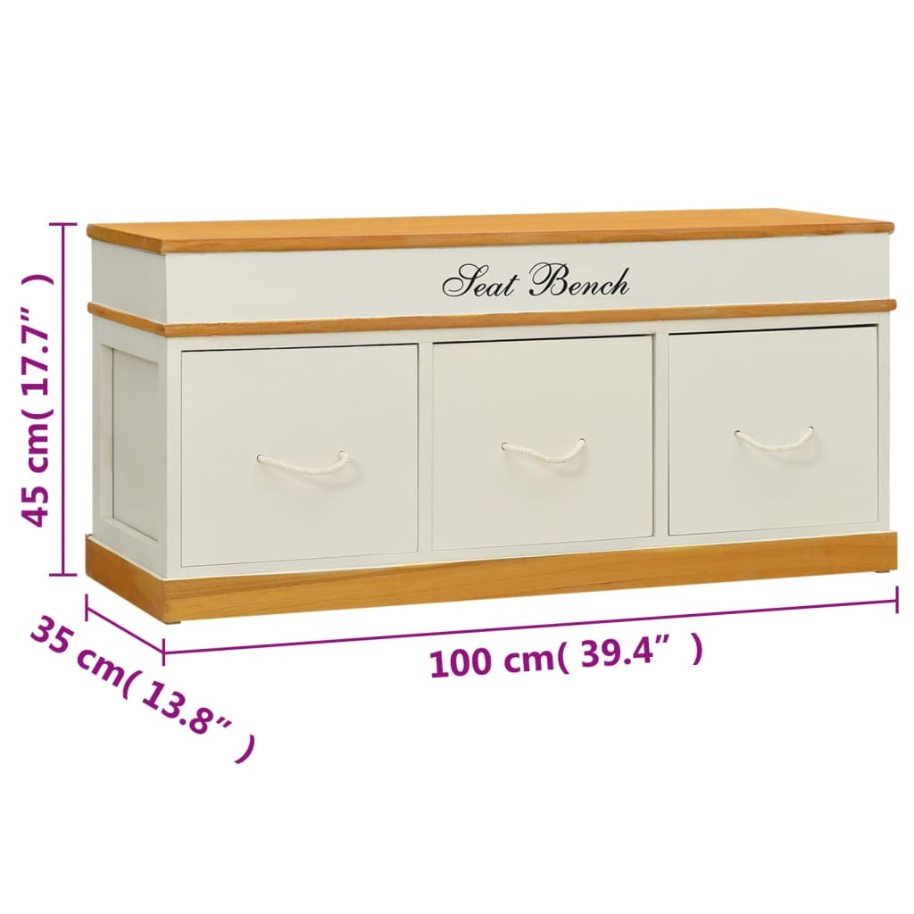 Storage Bench Solid Paulownia Wood 100 Cm