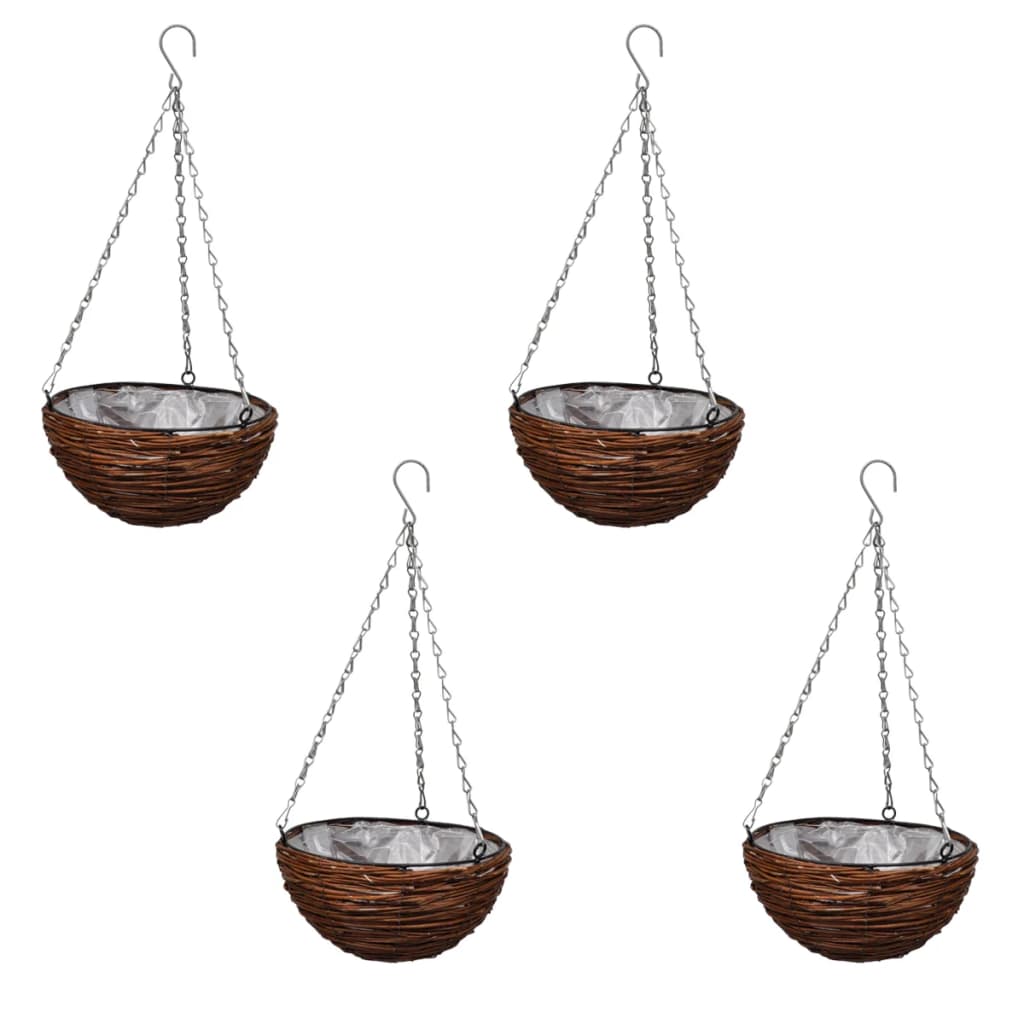 Hanging Round Willow Basket 4 Pcs With Liner & Chain