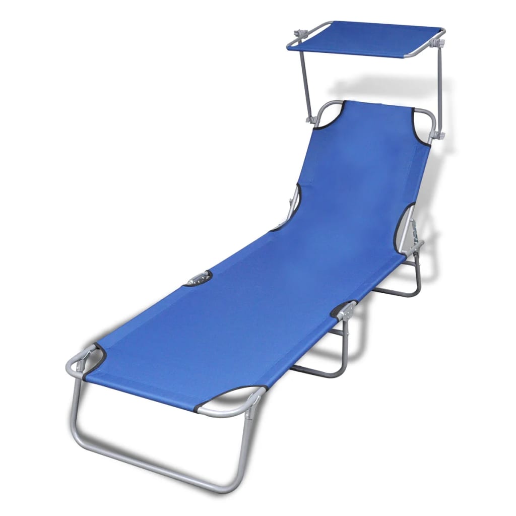 Folding Sun Lounger With Canopy Steel Magento
