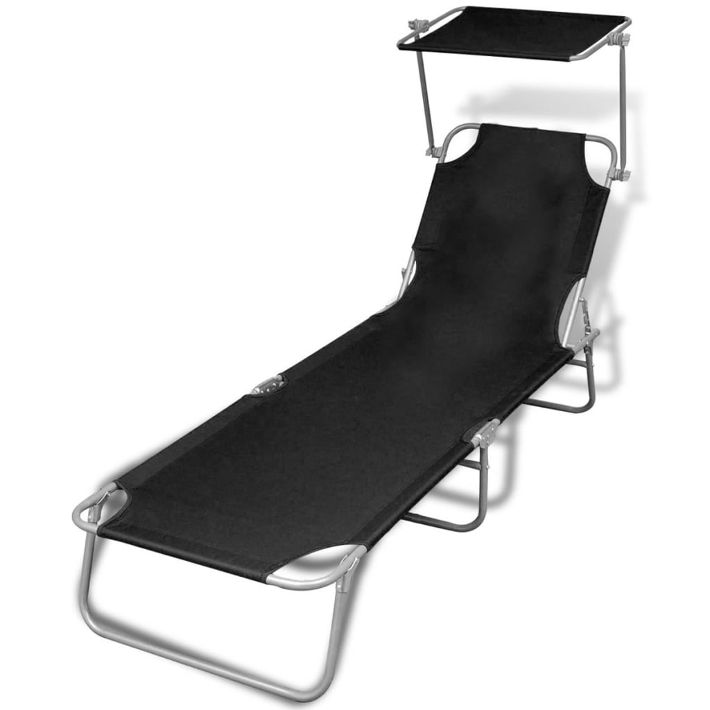 Folding Sun Lounger With Canopy Steel Magento