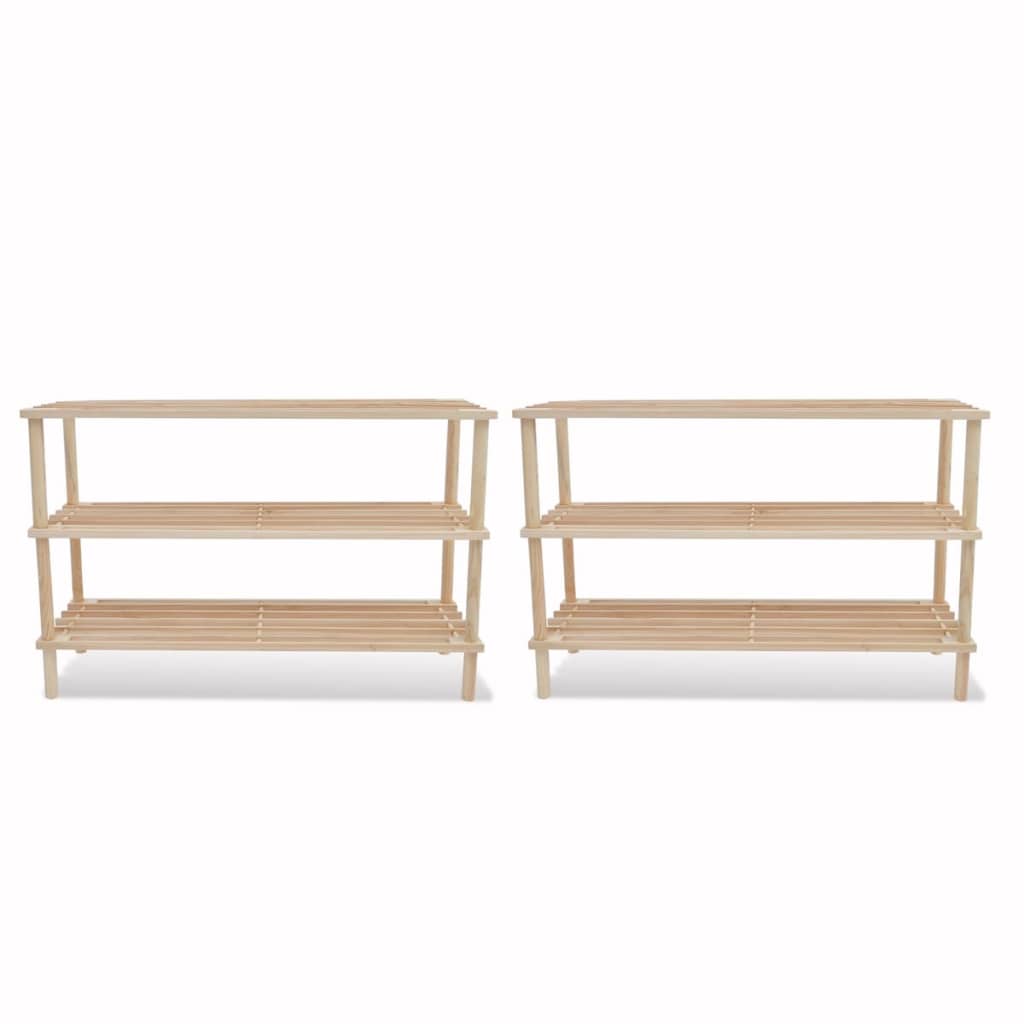 3-Tier Shoe Racks 2 Pcs Solid Fir Wood