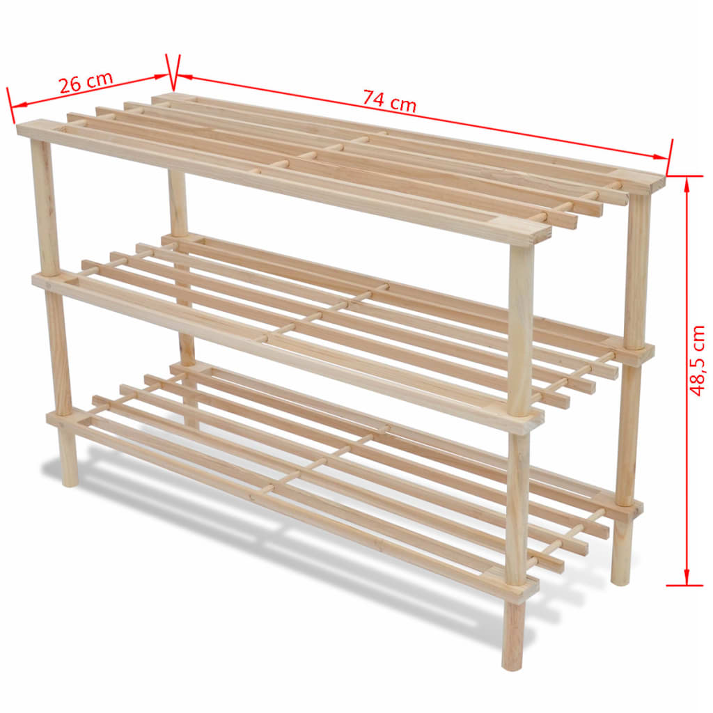 3-Tier Shoe Racks 2 Pcs Solid Fir Wood