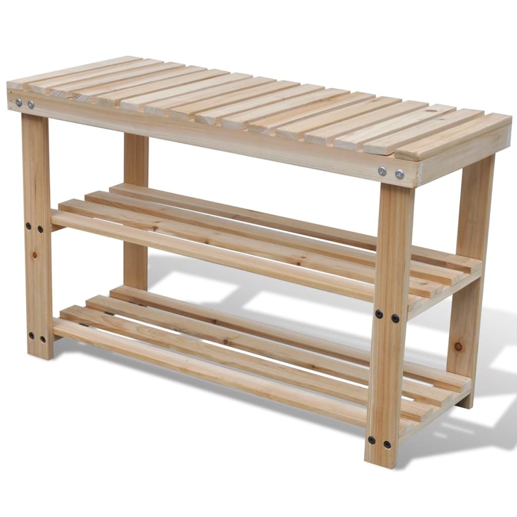 2-In-1 Shoe Rack With Bench Top 2 Pcs Solid Wood
