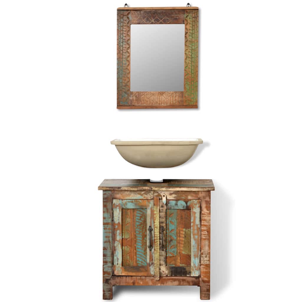 Reclaimed Solid Wood Bathroom Vanity Cabinet Set With Mirror