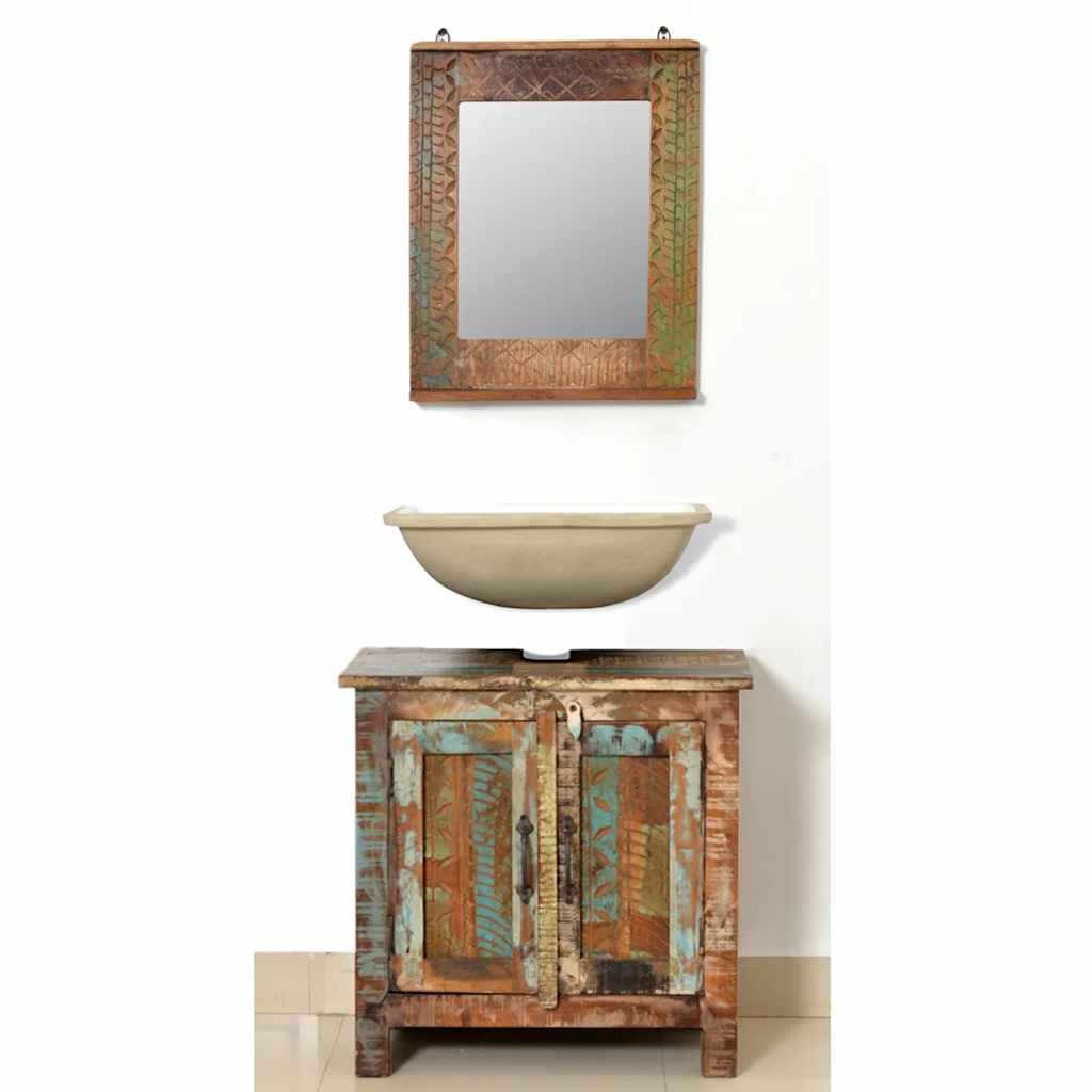 Reclaimed Solid Wood Bathroom Vanity Cabinet Set With Mirror
