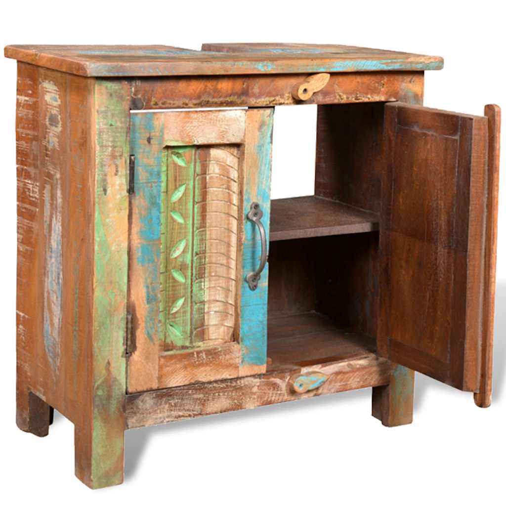 Reclaimed Solid Wood Bathroom Vanity Cabinet Set With Mirror