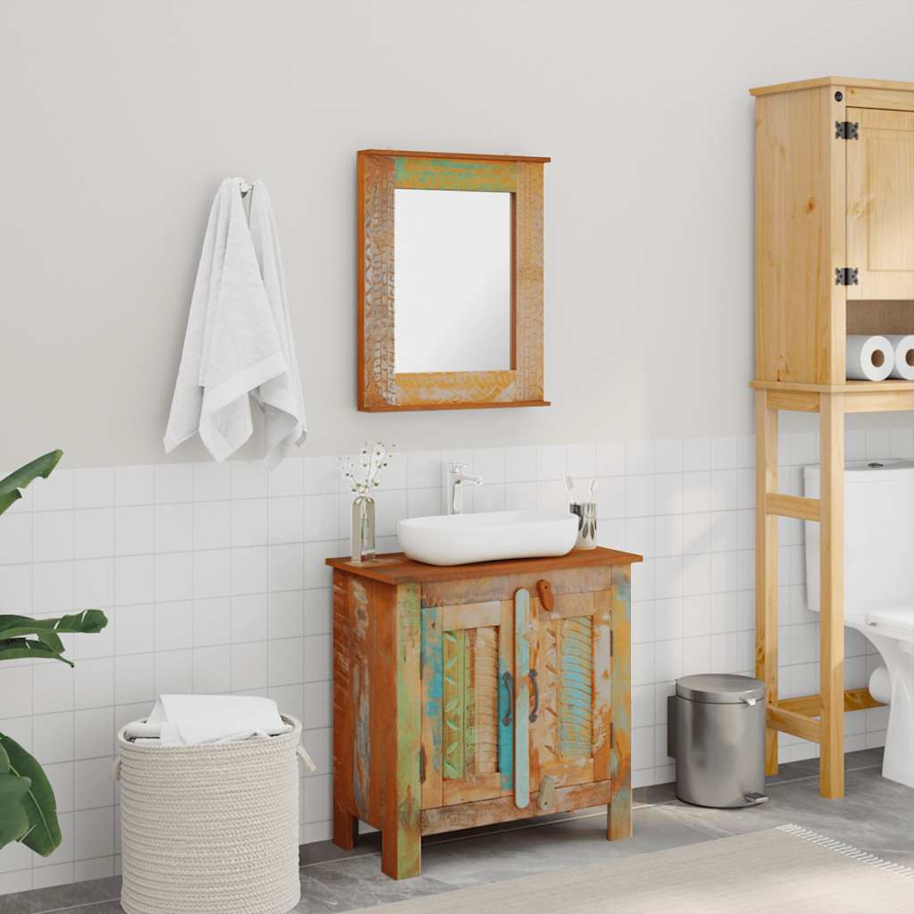 Reclaimed Solid Wood Bathroom Vanity Cabinet Set With Mirror