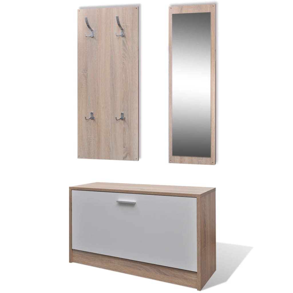 And White 3-In-1 Wooden Shoe Cabinet Set