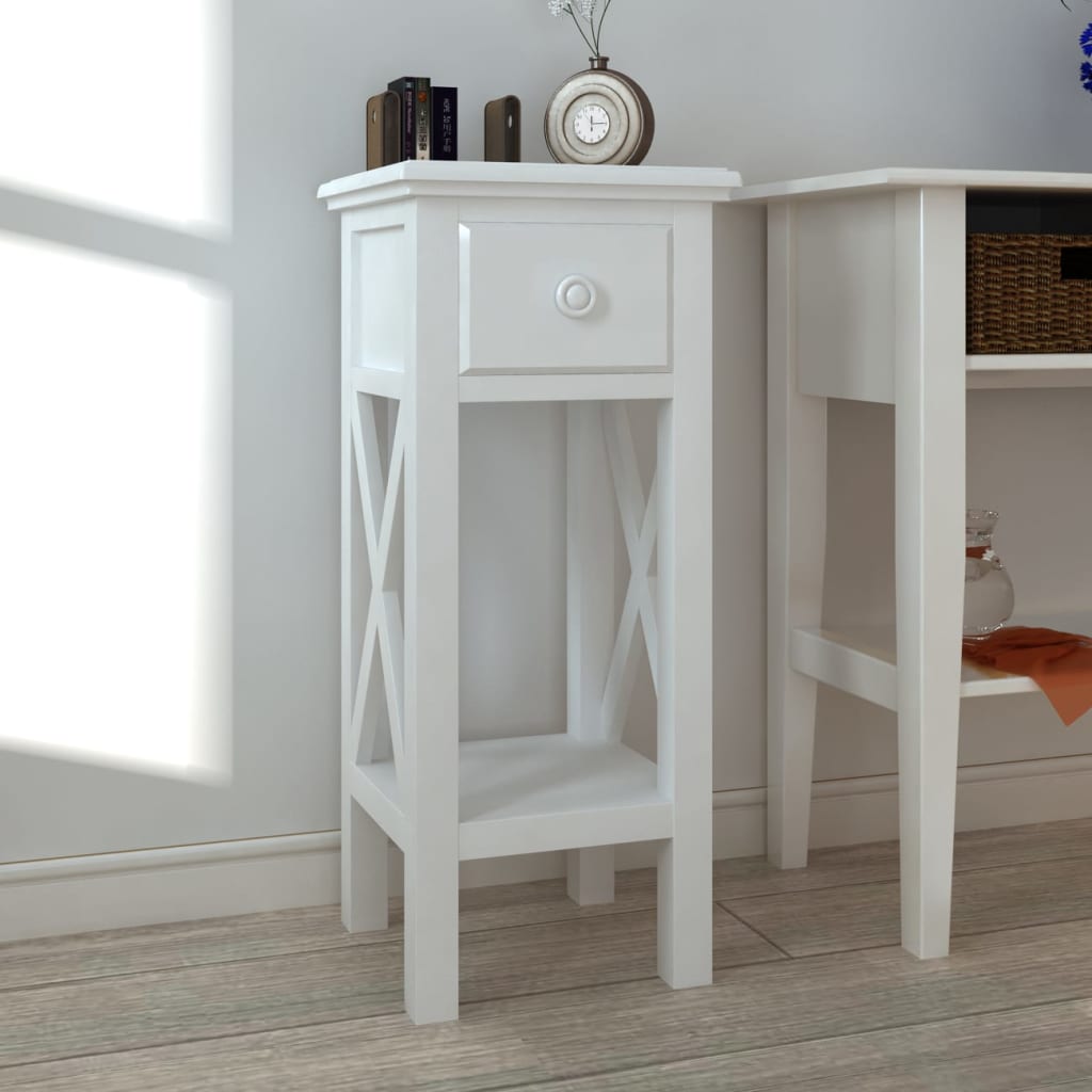 Side Table White 27X27X65.5 Cm Wood