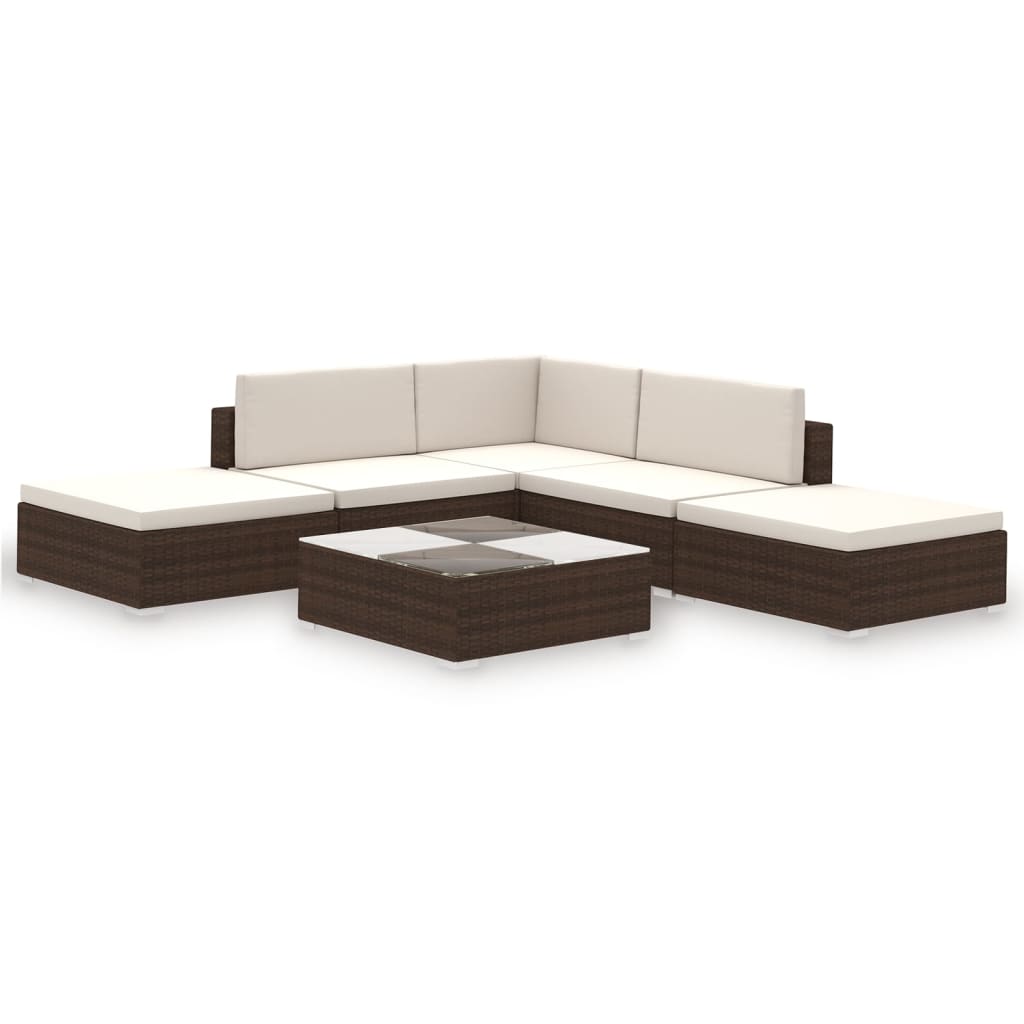 6 Piece Garden Lounge Set With Cushions Poly Rattan
