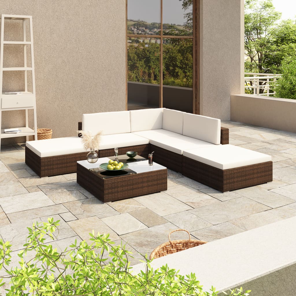 6 Piece Garden Lounge Set With Cushions Poly Rattan