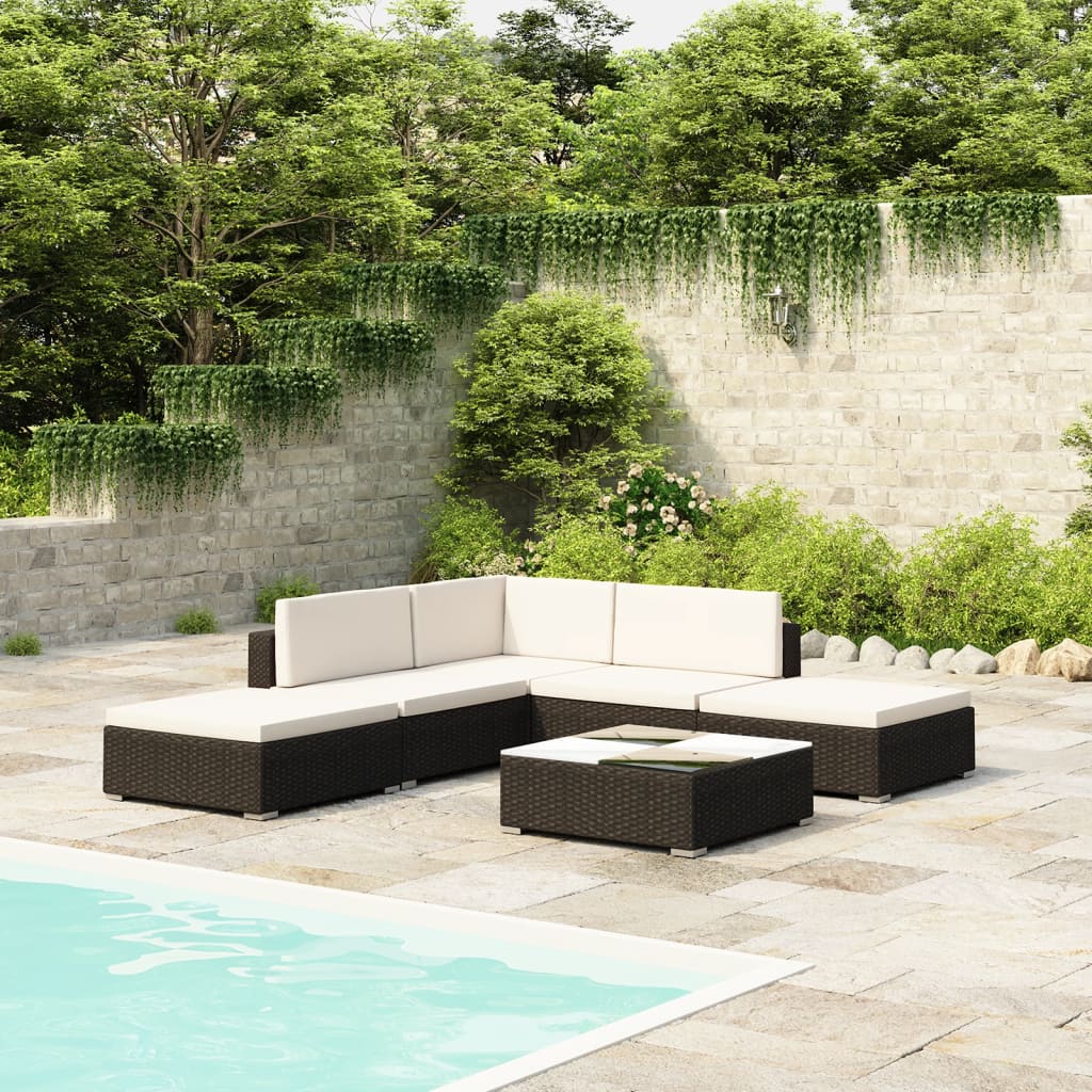 6 Piece Garden Lounge Set With Cushions Poly Rattan