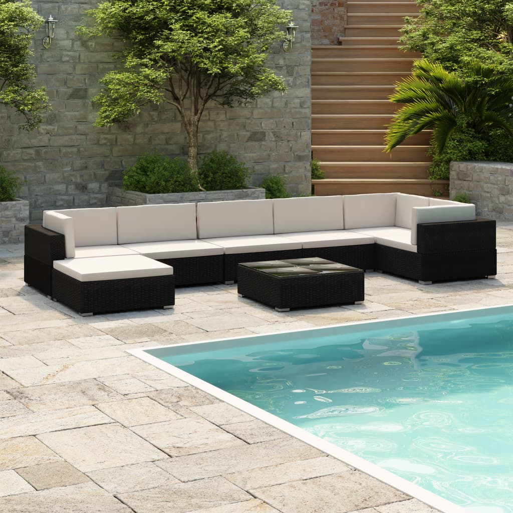 8 Piece Garden Lounge Set With Cushions Poly Rattan