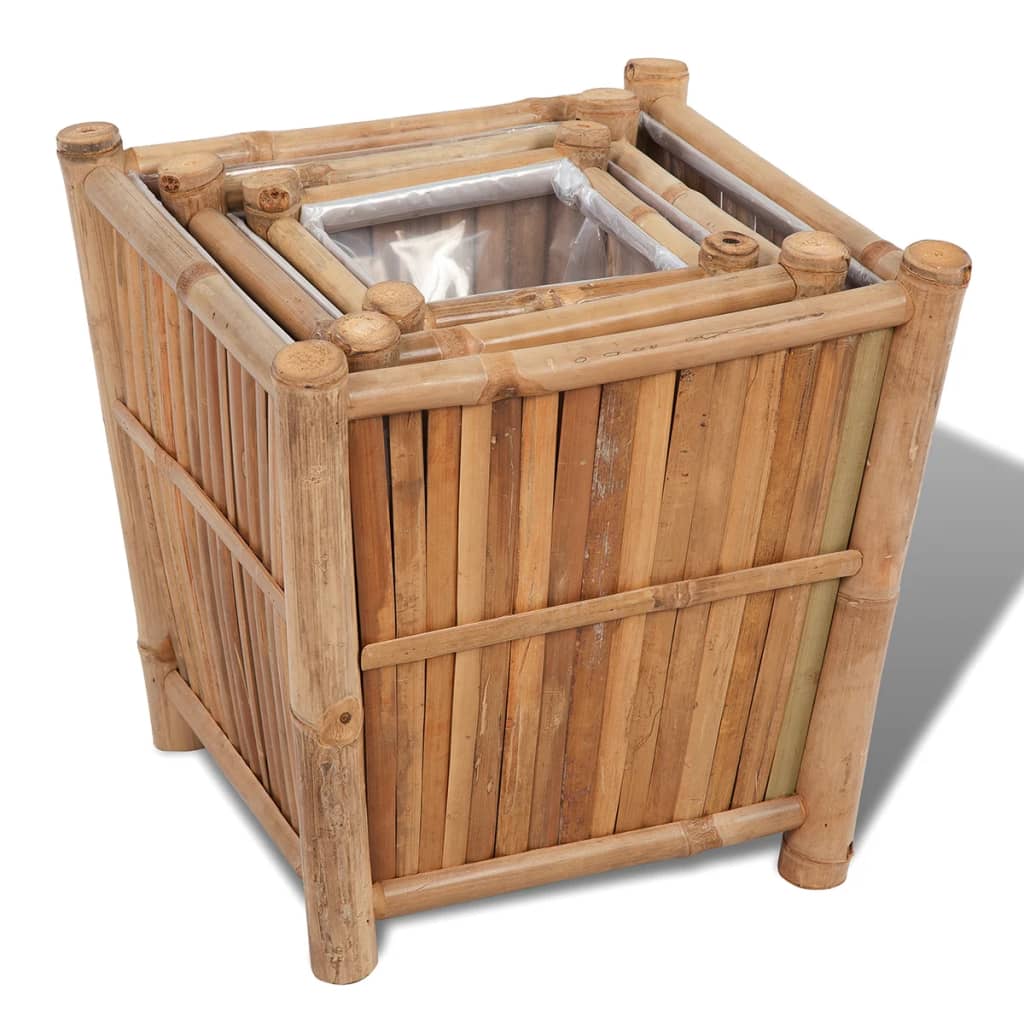 3 Pcs Bamboo Raised Bed With Nylon Lining
