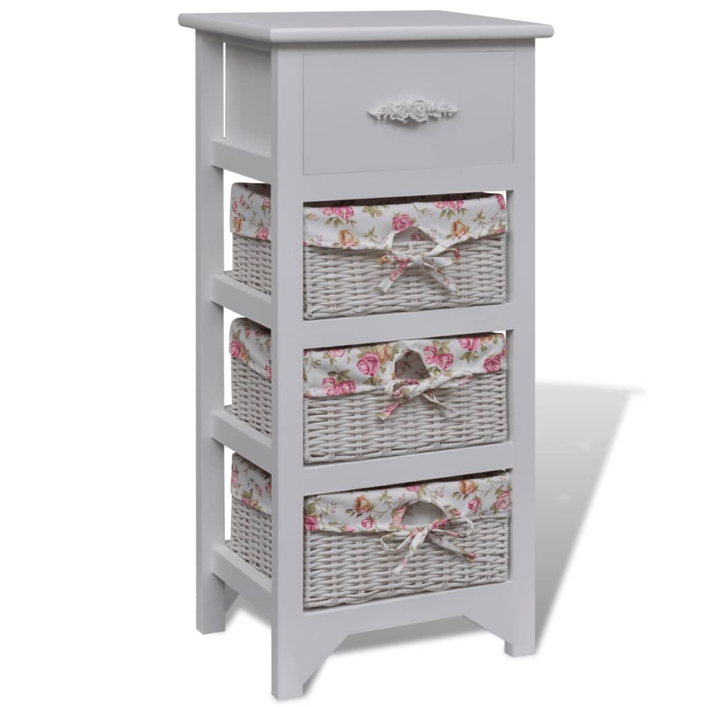 Cabinet With 1 Drawer And 3 Baskets Paulownia Wood