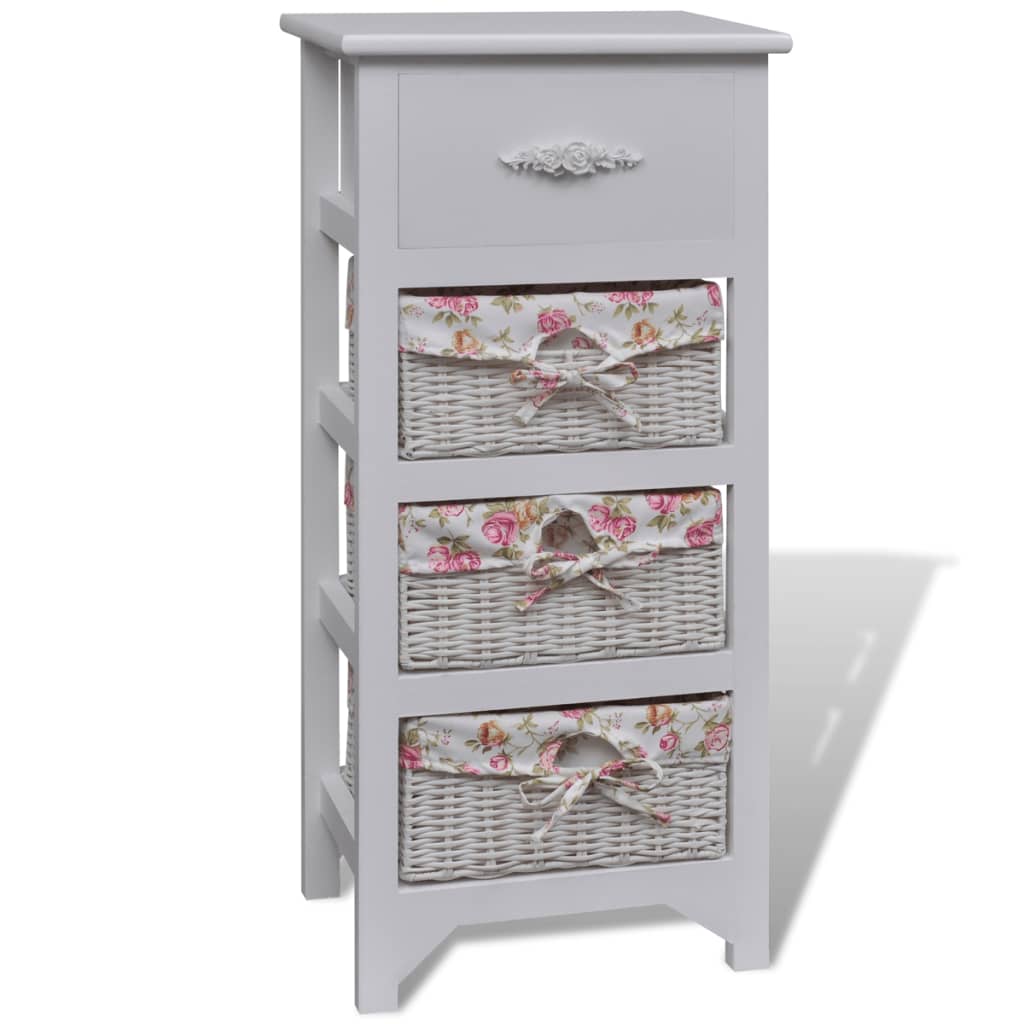 Cabinet With 1 Drawer And 3 Baskets Paulownia Wood