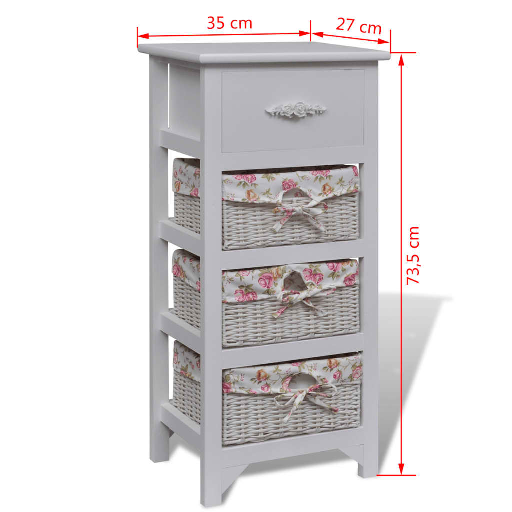Cabinet With 1 Drawer And 3 Baskets Paulownia Wood