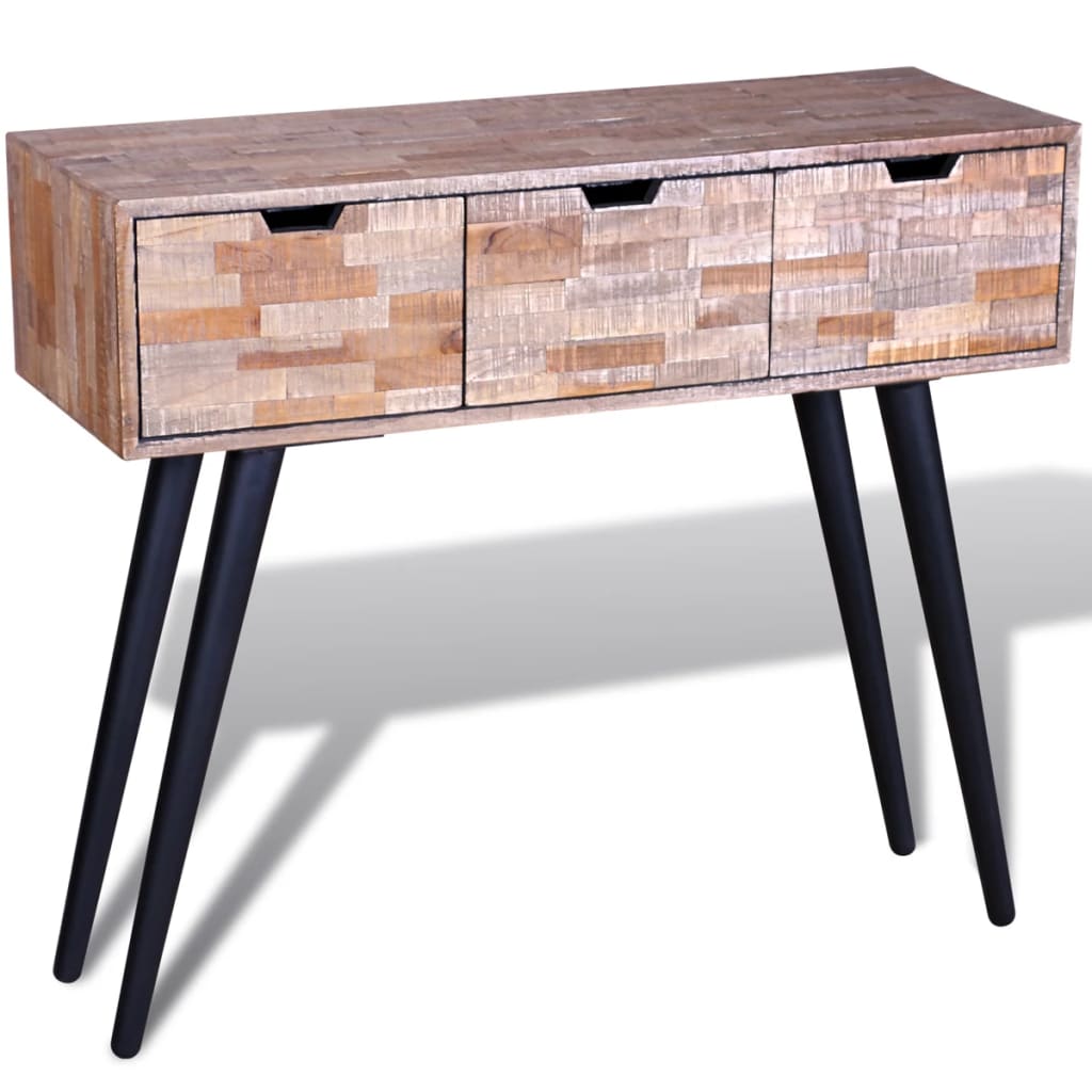 Console Table With 3 Drawers Reclaimed Teak Wood