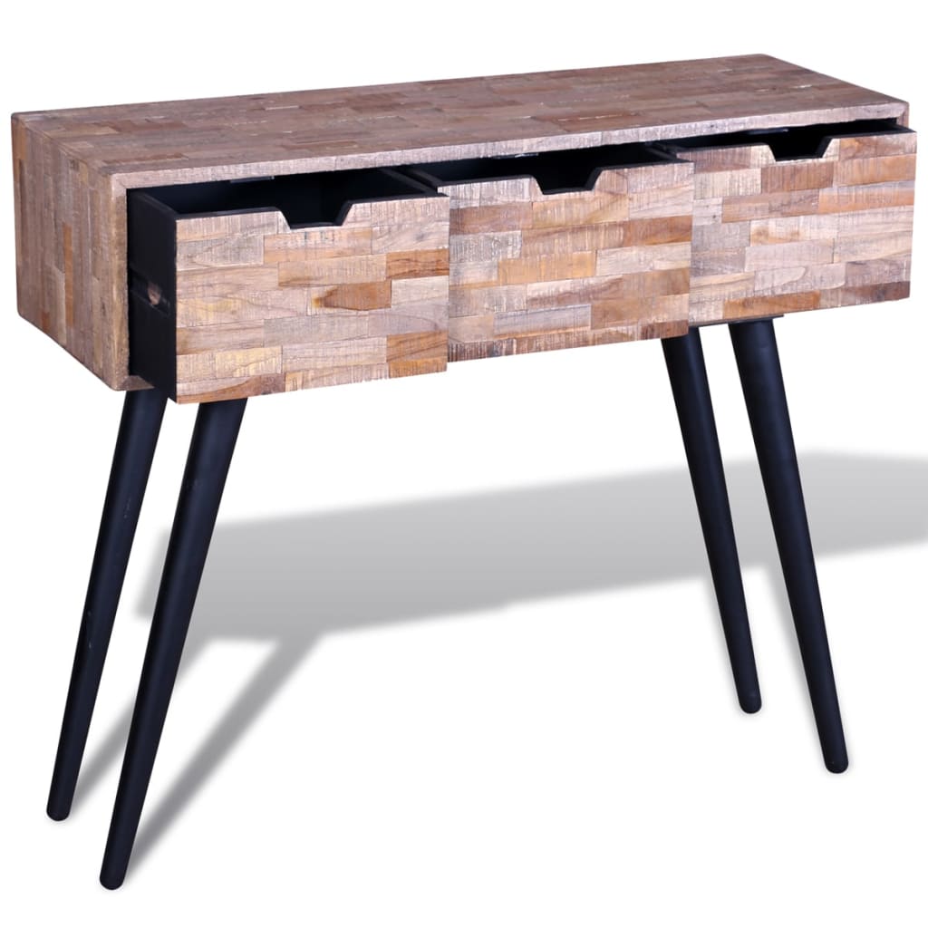 Console Table With 3 Drawers Reclaimed Teak Wood