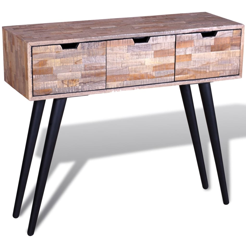 Console Table With 3 Drawers Reclaimed Teak Wood