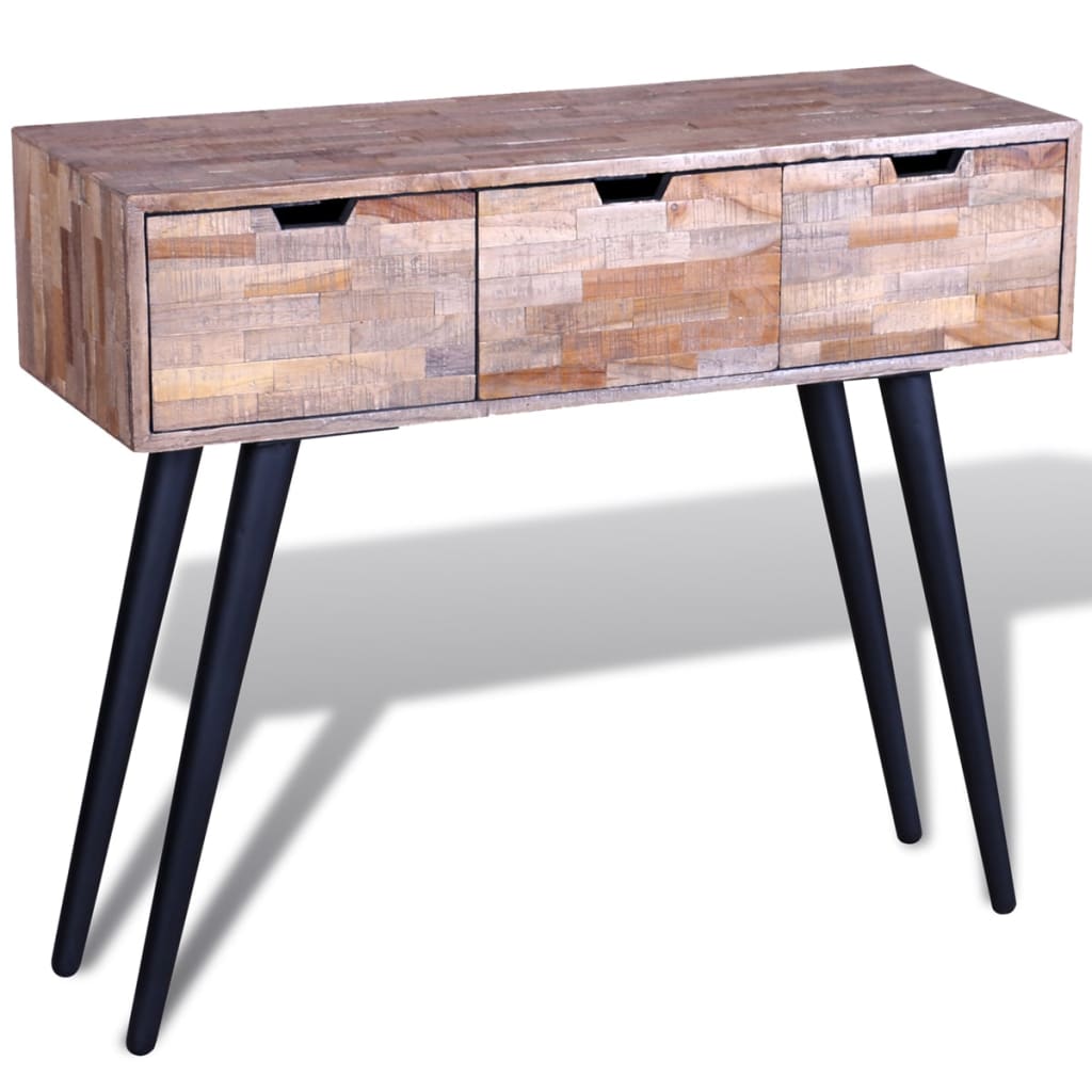 Console Table With 3 Drawers Reclaimed Teak Wood